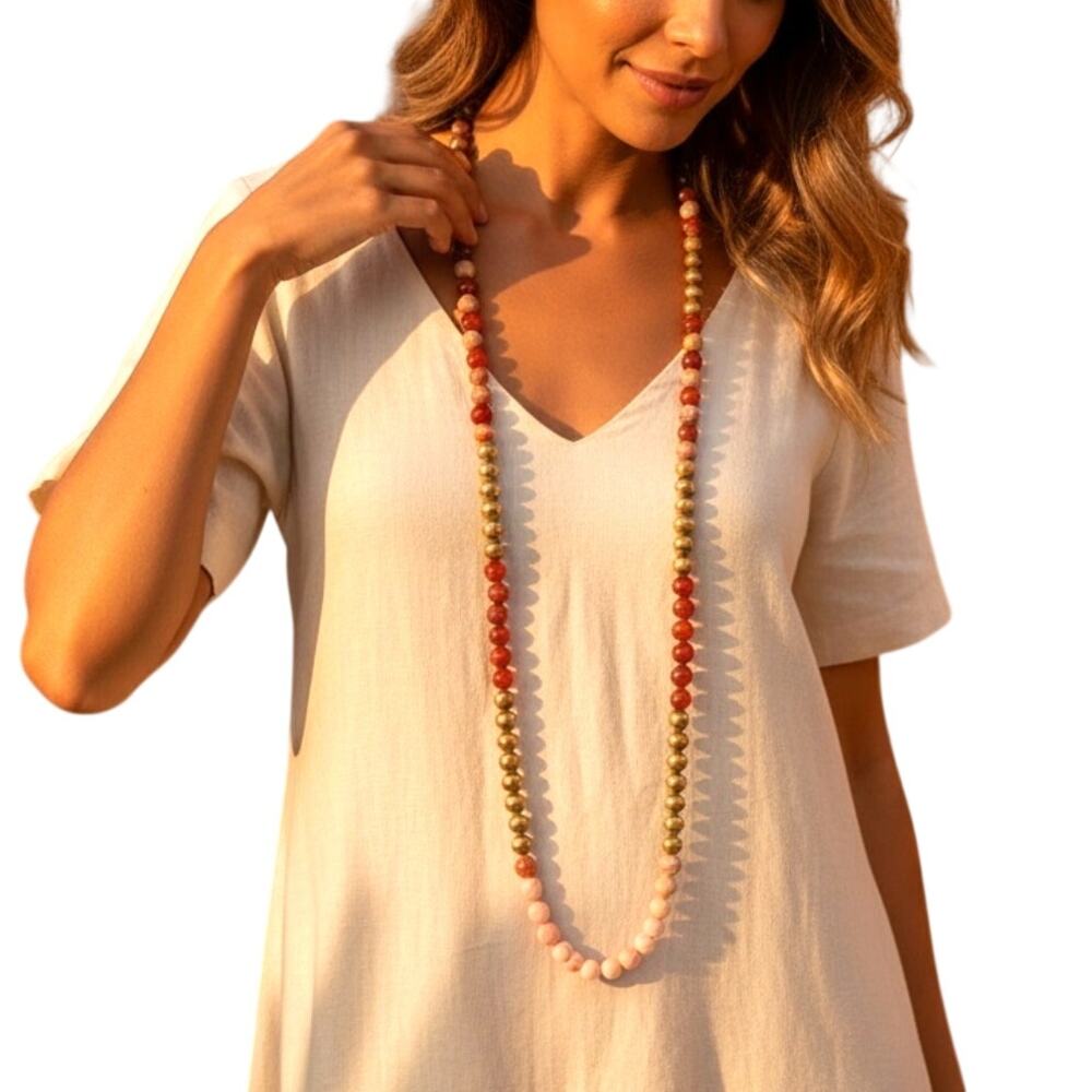 Ember Relic Necklace – Artisan Carnelian & Red Jasper Long Strand